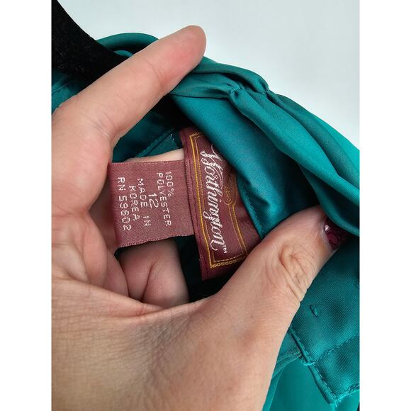 VTG Worthington Women's Polyester Teal High Neck Isabela Satin Blouse Size 12 - Picture 5 of 5